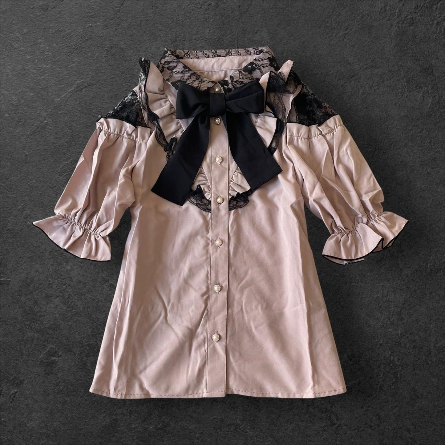 Japanese Brand Lamcy romantic cut-out lace blouse with bow0