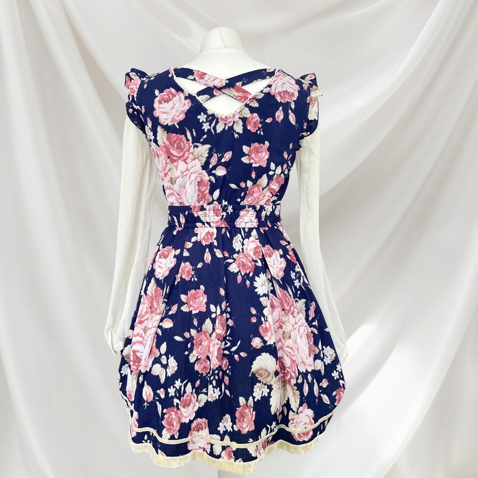 Liz Lisa navy floral ruffled long sleeve dress 1