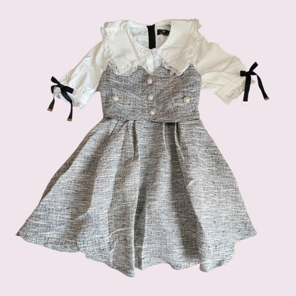 Rojita Tweed Dress Jfashion One-piece with Pearl Buttons and Lace Collar0