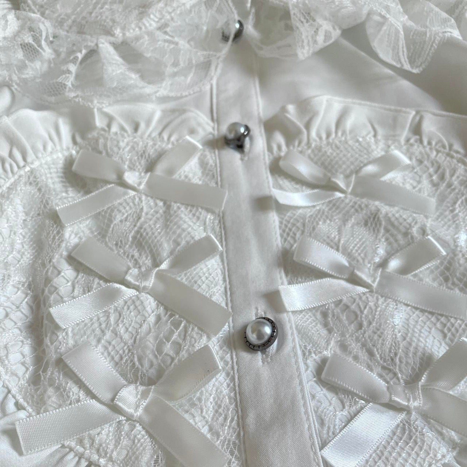 Noemie Romantic White Lace-Up Heart Blouse with Bell Sleeves3