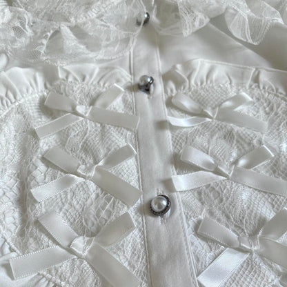 Noemie Romantic White Lace-Up Heart Blouse with Bell Sleeves3
