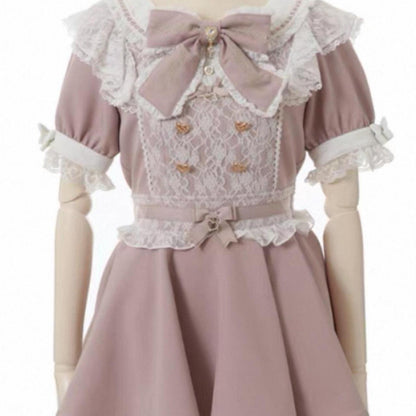 Liz Lisa dusty pink lace bow blouse & shorts set with a detachable bow 6