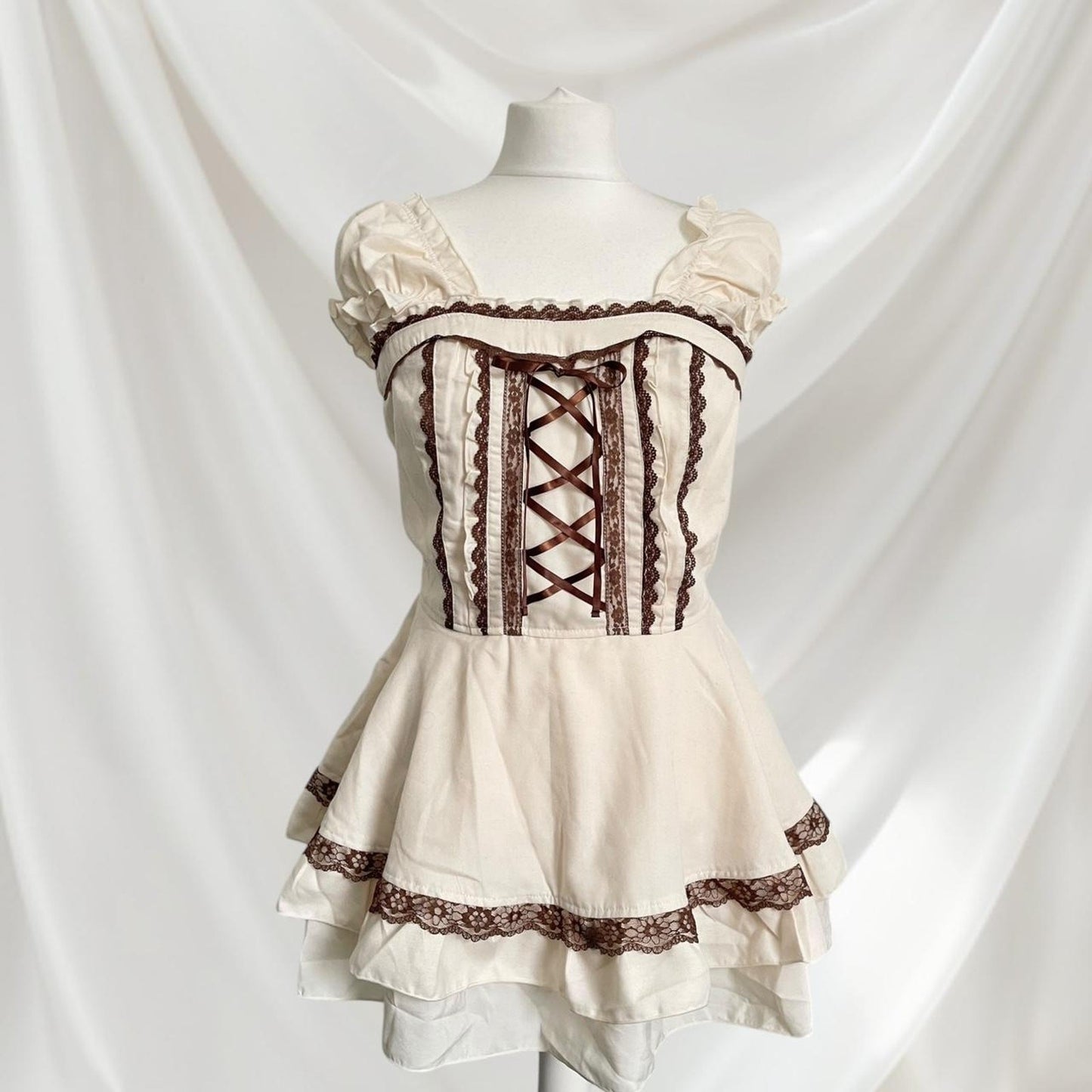 Axes Femme rare milkmaid mini dress with laceup and tieback detailing4