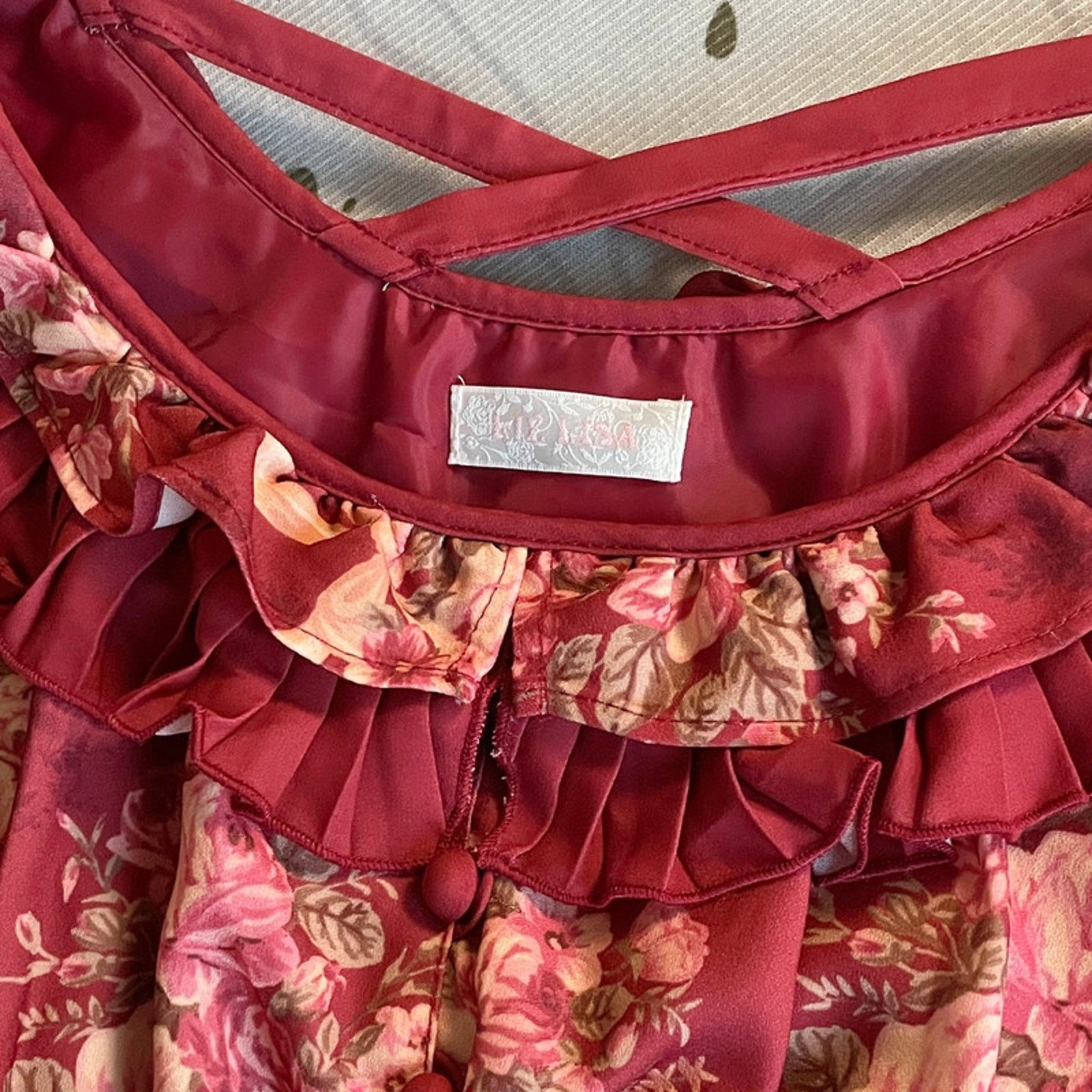 Liz Lisa Burgundy Floral Peplum Blouse – Romantic Vintage / Himekaji Style2