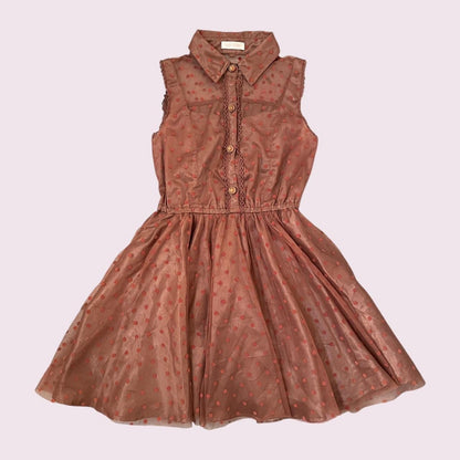 Liz Lisa brown sleeveless polka dot dress with lace trim0