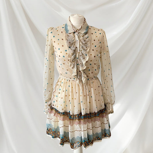 Vintage prairie polka dot ruffle dress romantic cottagecore dress 0