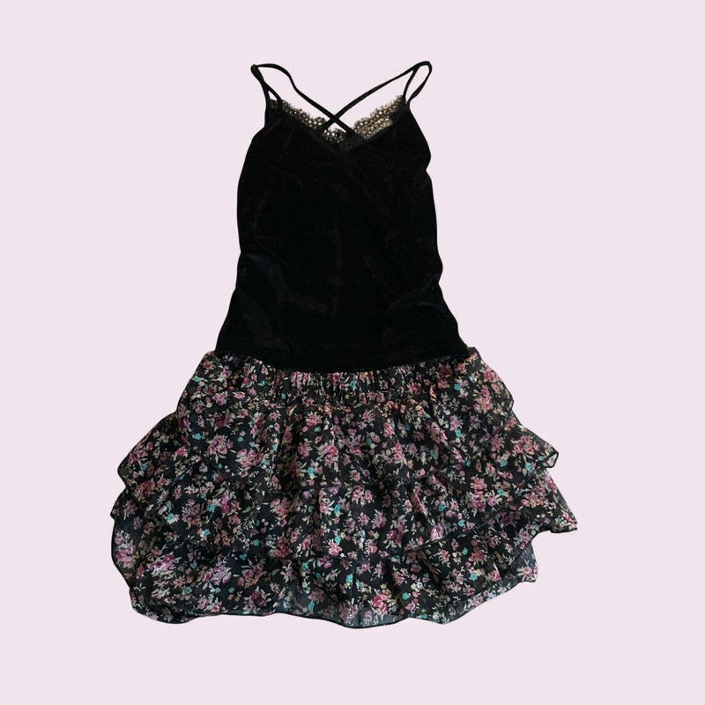 Japanese Vintage Floral Ruffle Skirt & Velvet Camisole Set Y2K Style0