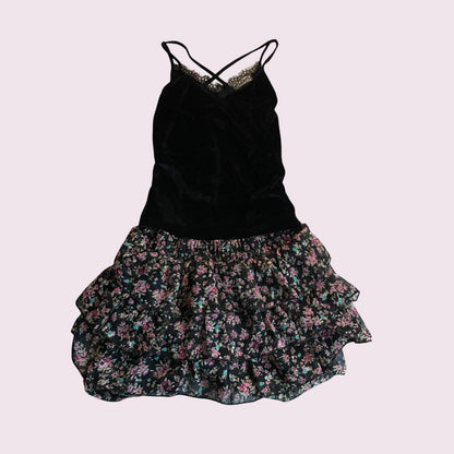 Japanese Vintage Floral Ruffle Skirt & Velvet Camisole Set Y2K Style0