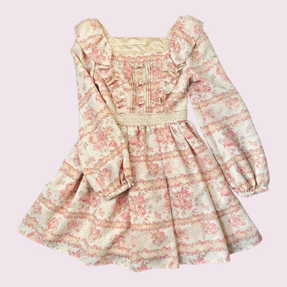 Liz Lisa pink floral longsleeve dress with ruffled bodice0