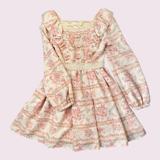 Liz Lisa pink floral longsleeve dress with ruffled bodice0