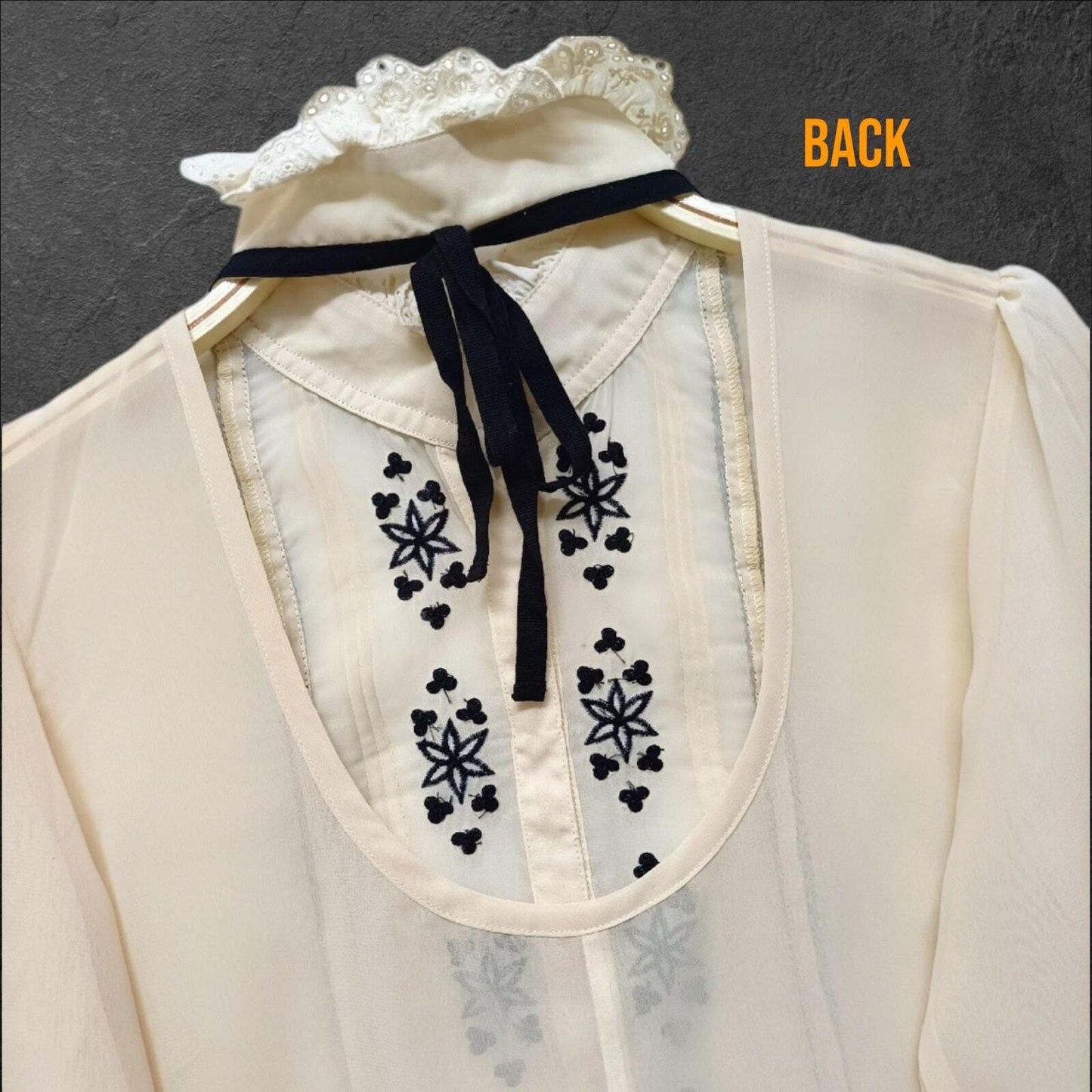 Y2k vintage sheer embroidered blouse with open-back detail – Japanese brand RYU 3