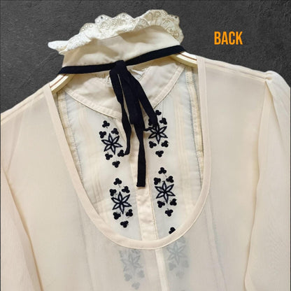Y2k vintage sheer embroidered blouse with open-back detail – Japanese brand RYU 3