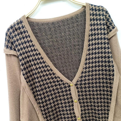 Y2K Japanese vintage houndstooth knit cardigan V-neck style2