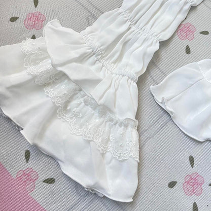 Bodyline shirring white blouse with long flared sleeves 2