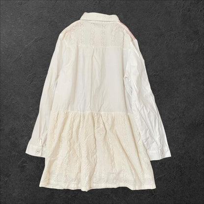 Japanese vintage cotton embroidered long blouse with lace skirt panel1