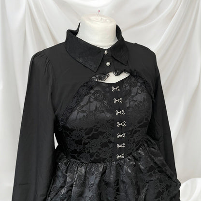Majonetty Black Floral Long Sleeve Dress Faux TwoPiece Dark Mori style5