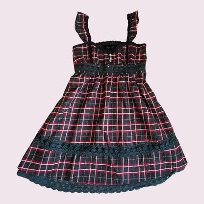 Liz Lisa Doll Plaid Dress – Black × Red Check, Lace Trim, Sweet Girly Jfashion0