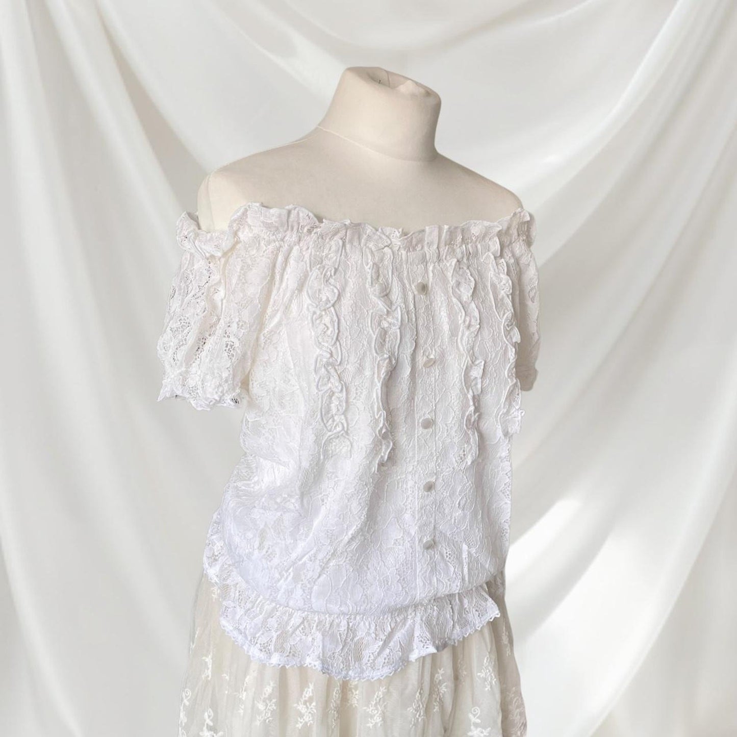 Japanese vintage lace blouse with shirred waist2