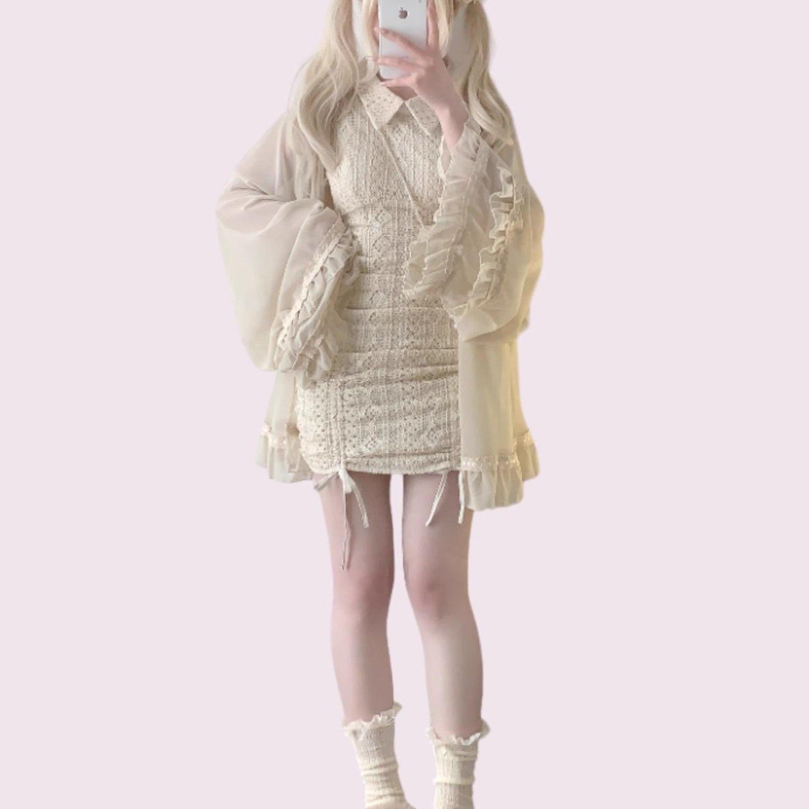 Beige sleeveless lace mini dress (overpiece not included)3