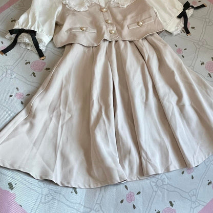 Rojita Tweed Dress Jfashion One-piece with Pearl Buttons Grey Pink5