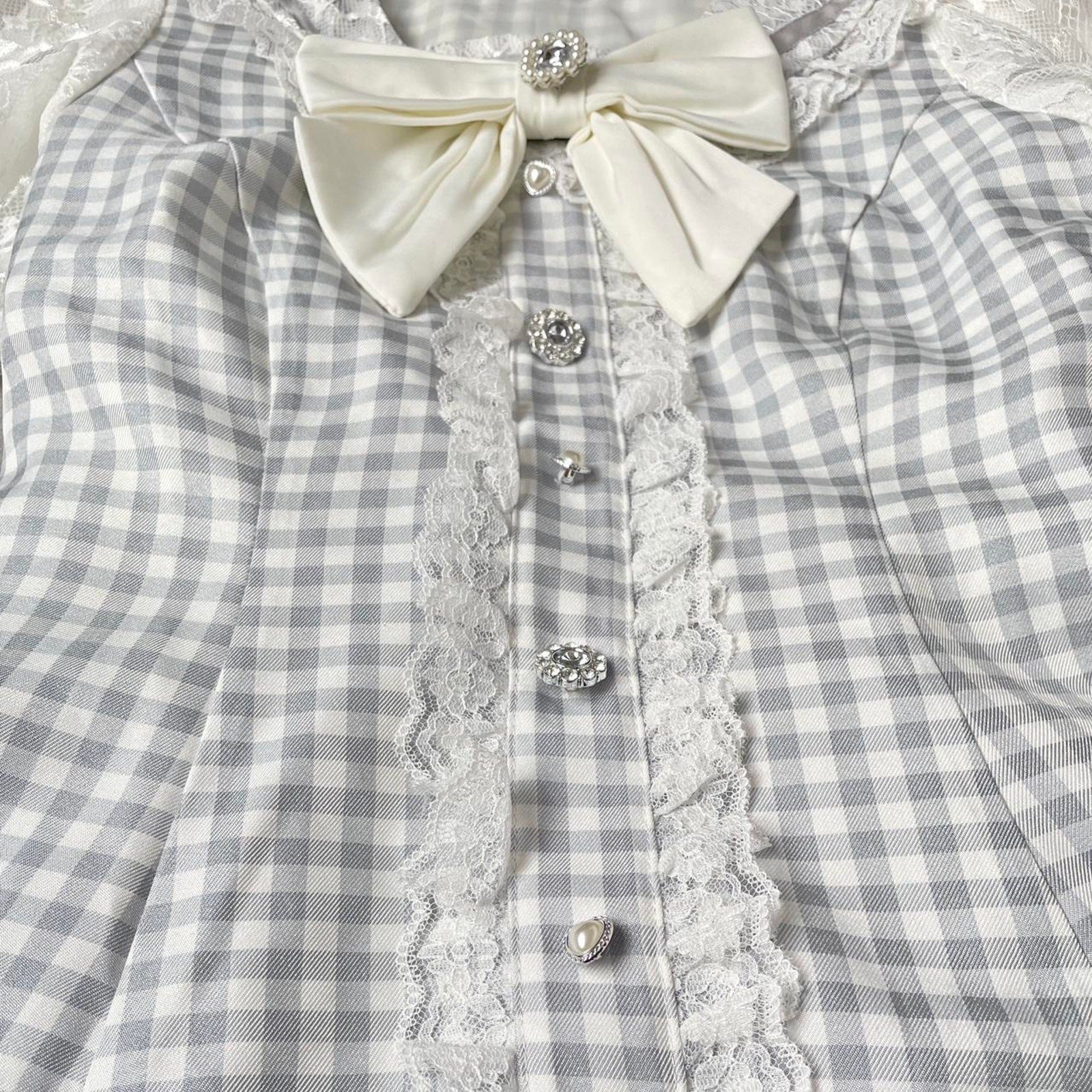 Japanese brand Noemie gingham lace two-piece set Jirai Kei top and shorts combo3