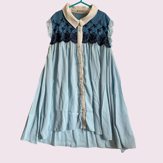 Axes Femme Blue Lace Collar Top/Shirt Dress0