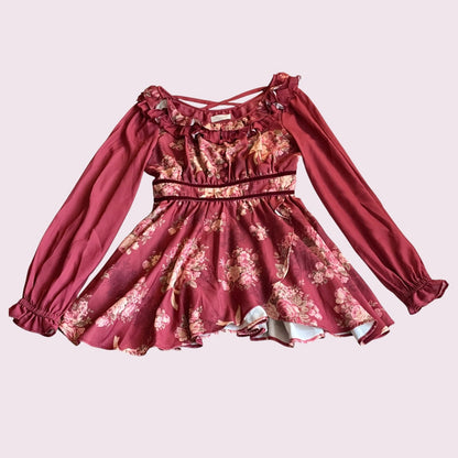 Liz Lisa Burgundy Floral Peplum Blouse – Romantic Vintage / Himekaji Style0