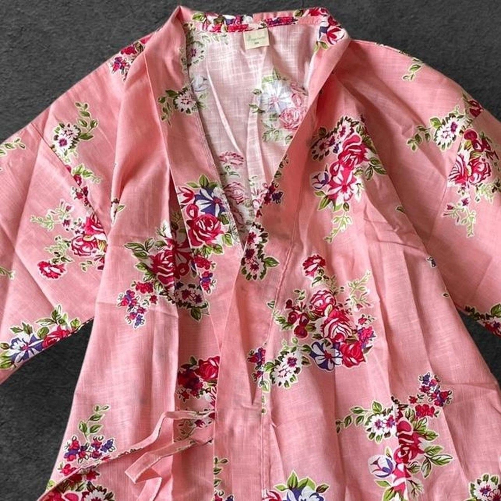 Pink floral cotton yukata-style loungewear 4