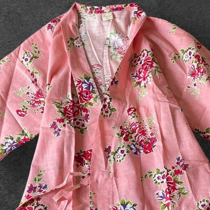Pink floral cotton yukata-style loungewear 4