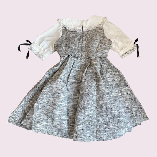 Rojita Tweed Dress Jfashion One-piece with Pearl Buttons Grey 1