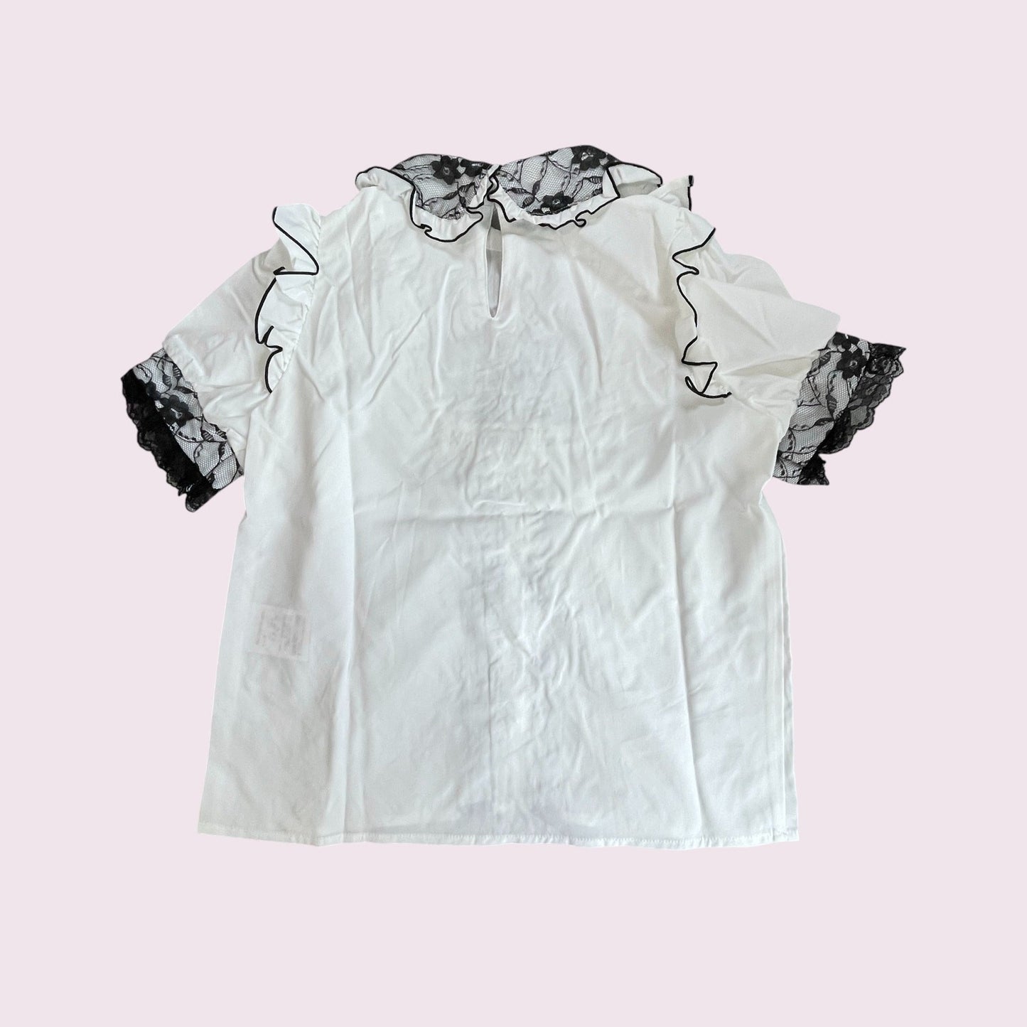 Noemie White Black Lace Jeweled Bow Blouse Ryousangata Jirai Kei Top1
