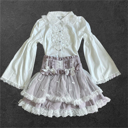 Noemie Romantic White Lace-Up Heart Blouse with Bell Sleeves5