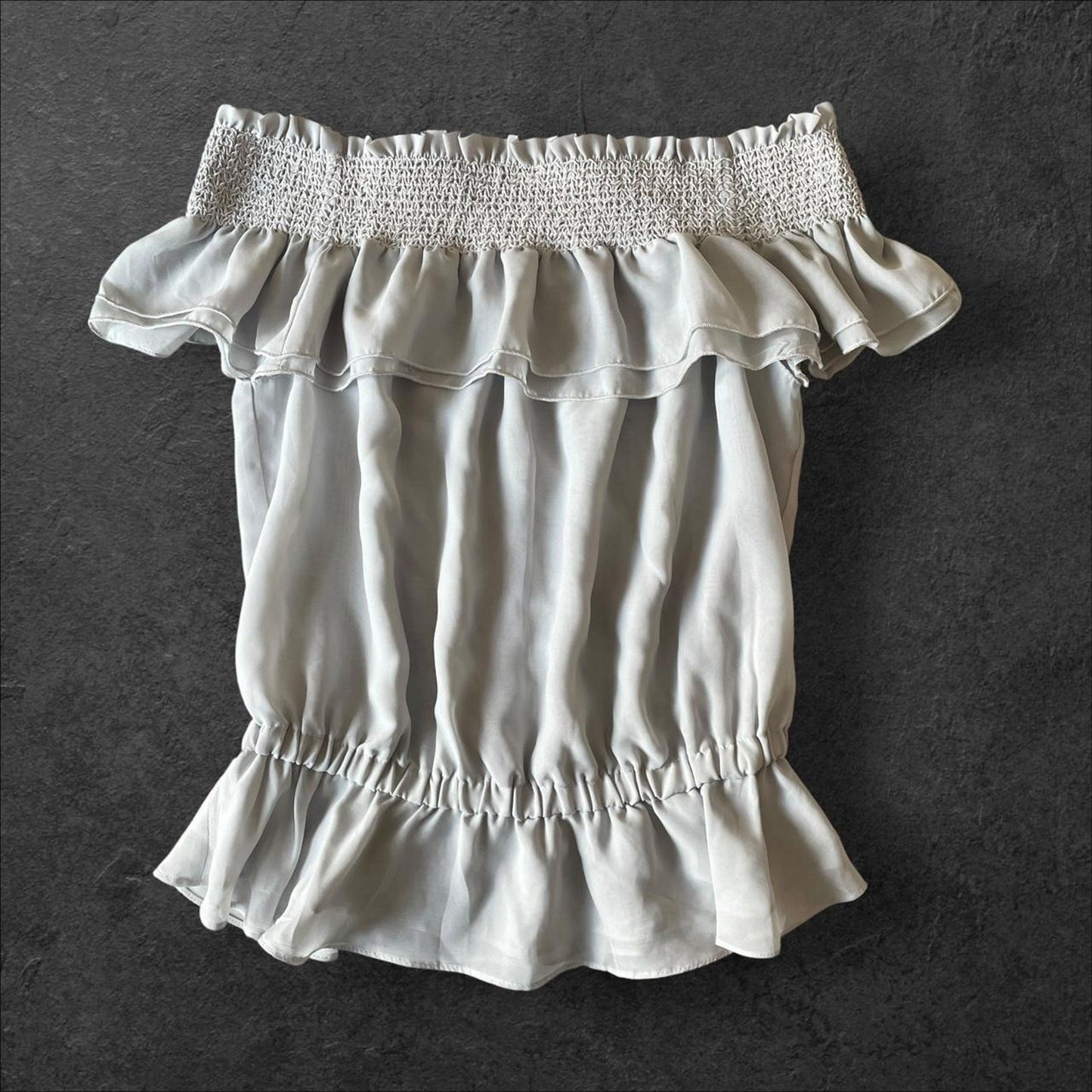 Shirred Off-Shoulder Ruffle Top – Japan Vintage1