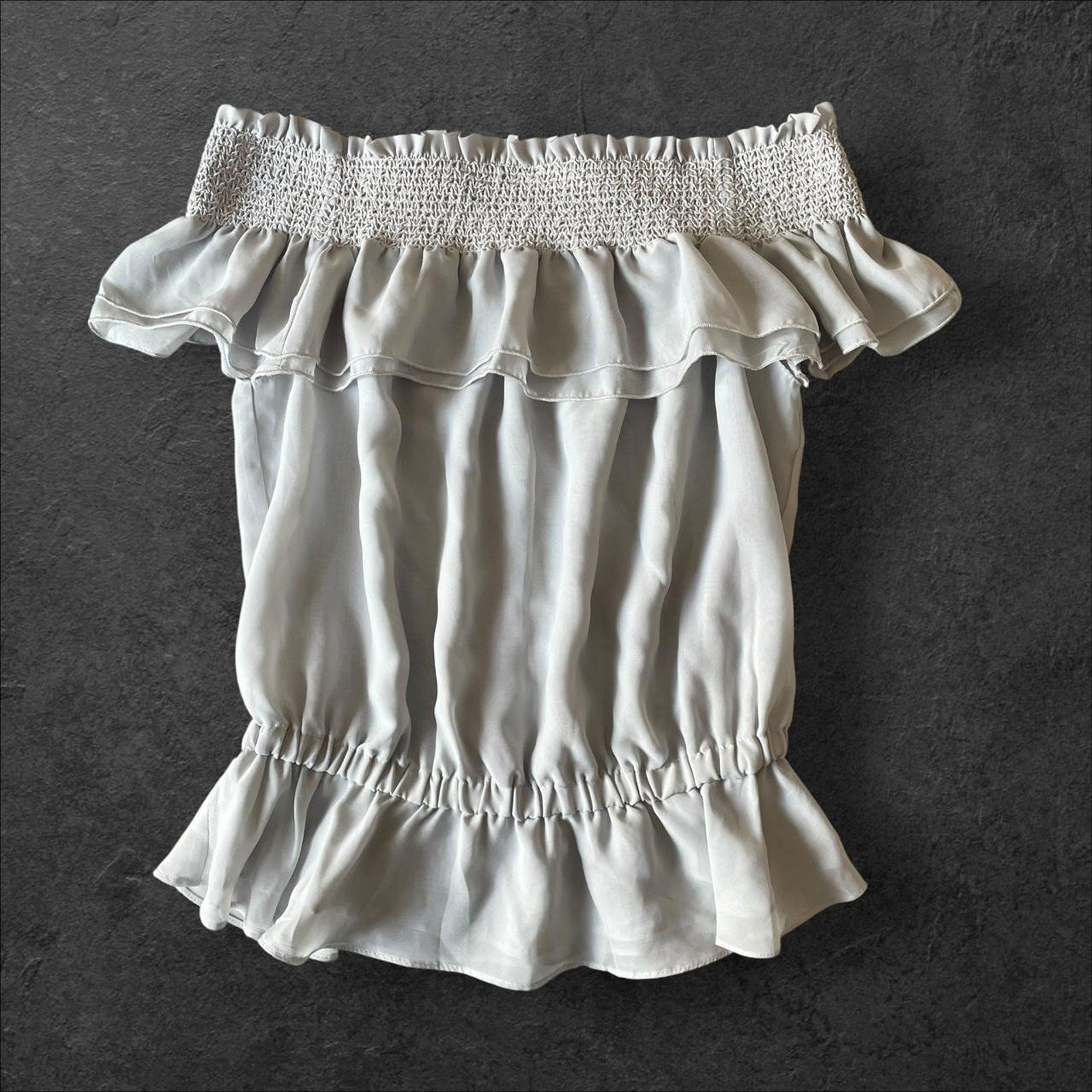 Shirred Off-Shoulder Ruffle Top – Japan Vintage1
