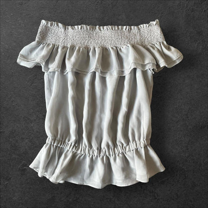 Shirred Off-Shoulder Ruffle Top – Japan Vintage1