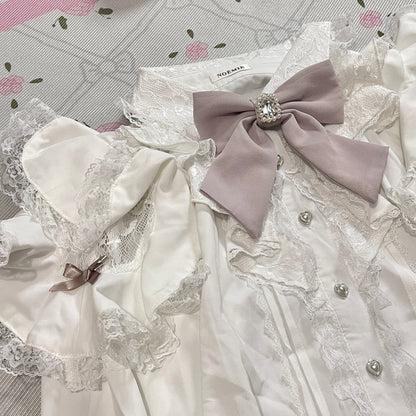 Noemie cold-shoulder frill blouse with bow – white lace girly top4