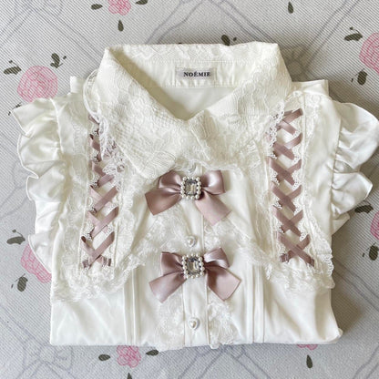 Japanese Brand Noemie lace ribbon blouse with pink satin bows7