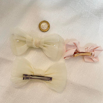 Cream tulle and pink bow hair clips bundle3