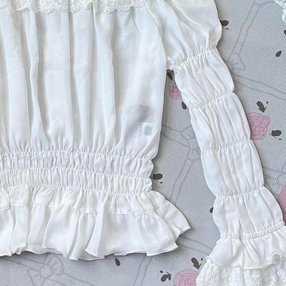 Bodyline shirring white blouse with long flared sleeves 3