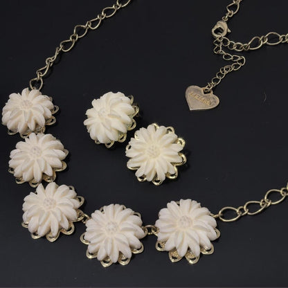 Vintage Liz Lisa ivory floral necklace and earrings set2