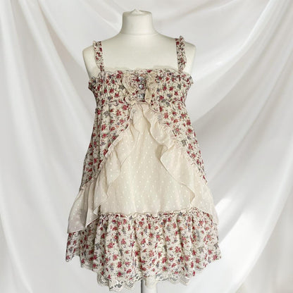 Axes femme floral ruffle mini dress with lace and chiffon layers0