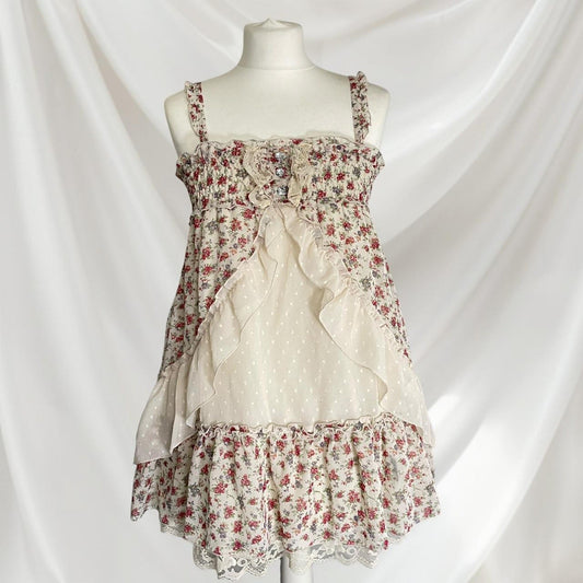 Axes femme floral ruffle mini dress with lace and chiffon layers0