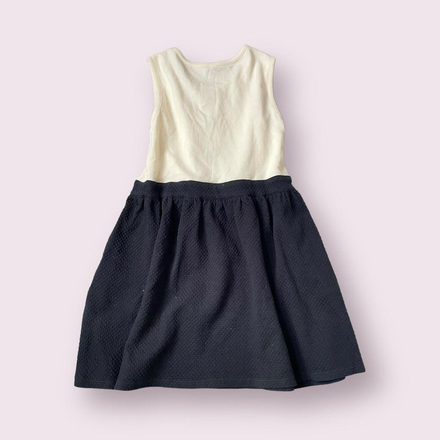 Cream and dark blue sleeveless mini dress/ top from Japanese brand kumikyoku 1