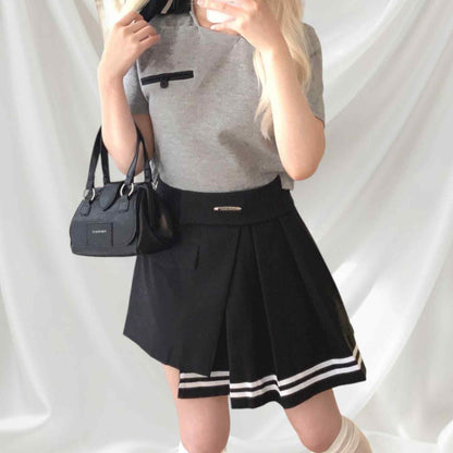 Academia girls style irregular pleated dress5