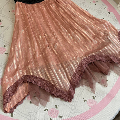 Axes Femme vintage-pink dress, romantic layered hem, classic girly jfashion3