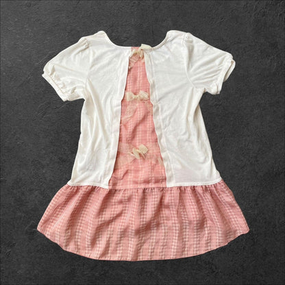 Axes Femme white and pink frill-back top with bow accents1
