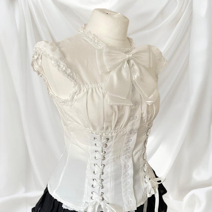 White lace blouse with a detachable bow1