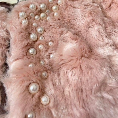 Soft pink faux fur jacket with pearl details from Japanese brand MIL2