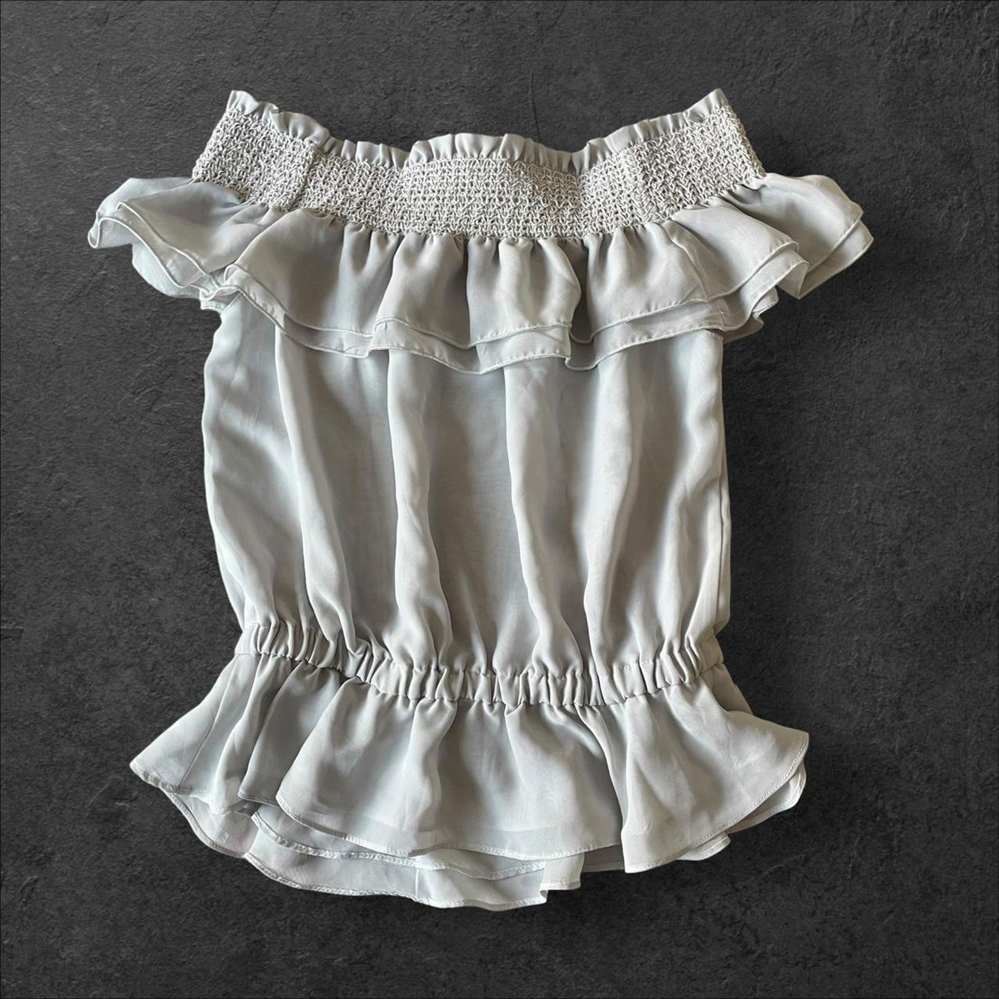 Shirred Off-Shoulder Ruffle Top – Japan Vintage0