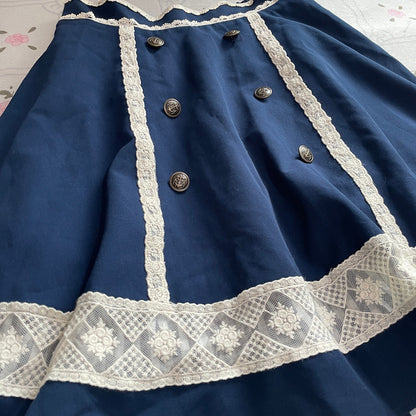 Axes Femme navy lace trim skirt with gingham hem2